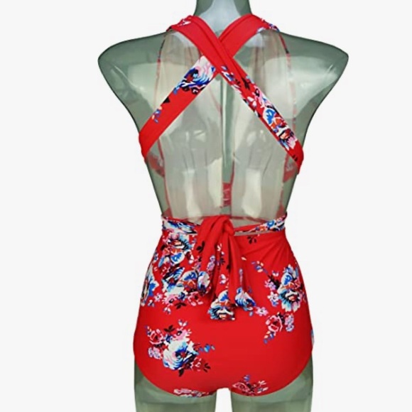 COCOSHIP Retro One Piece Backless Bather Swimsuit High Waisted Pin Up Swimwear - Picture 4 of 6